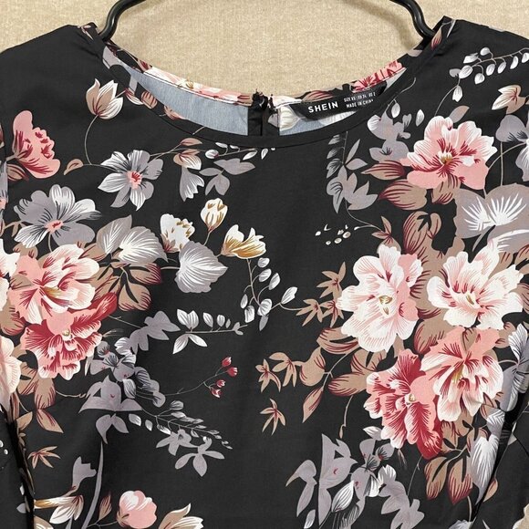 Shein Summer Dress Women's XS Black Floral Short Sleeves - Picture 2 of 11